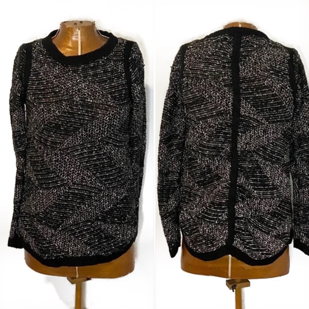 Anthro Sparrow Black & Pink Knit Crewneck Sweater Size Small